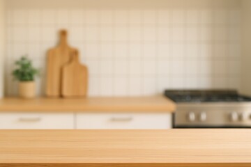 Modern Kitchen Counter with White Tile Backsplash Background for Clean Cooking Scenes