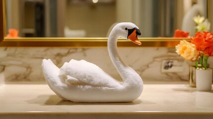 Elegant White Towel Swan Bathroom Decor Luxury Hotel