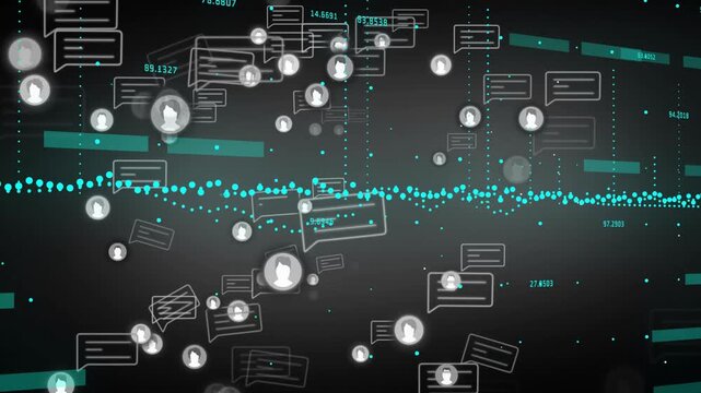 Dark gray field opening initiating avatar icons and chat bubbles rising, visualizing network pulses