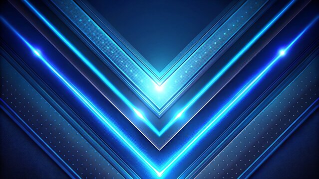 Abstract blue neon v shape with geometric patterns