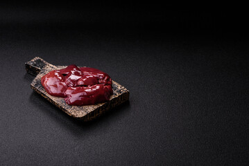 Raw fresh chicken or turkey liver, internal offal of poultry. Raw chicken liver