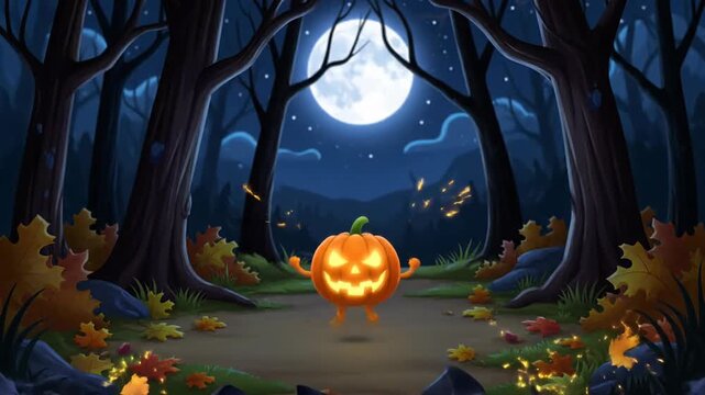 Bubbling cauldron in a dark forest with purple potion under a glowing full moon