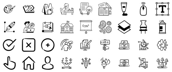 Diverse Doodle Icons Representing Education, Technology, and Creativity