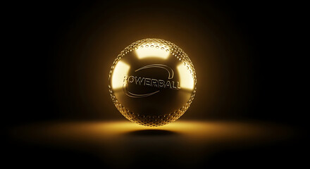 Golden Powerball lottery ball gleaming with potential fortune and chance for jackpot win