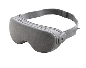 Light gray eye mask with adjustable strap.  Features padded headbands for comfort