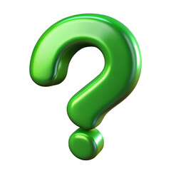 3d green question mark isolated on transparent background
