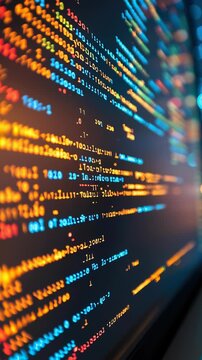 Digital matrix concept: flowing structure, creative stream, software rhythm, coded detail, virtual texture, system thread, logic pattern, modern web, tech essence, binary motion, program depth