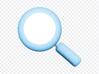 3d blue magnifying glass vector icon isolated on transparent background