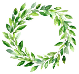Naklejka premium PNG A green wreath illustration watercolor leaves.