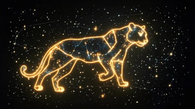 Celestial outline of feline formed by stars and constellations against dark night sky