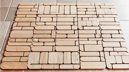 Fototapeta premium A wooden floor with a brick pattern. The floor is made of wood and has a brick pattern