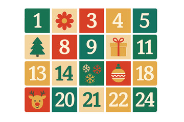 Christmas advent calendar with festive illustrations and numbers advent calendar with numbers