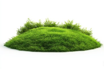 Fototapeta premium Isolated Grassy Knoll with Green Plants on White Background, Ideal for Landscaping Mockups and Product Presentation