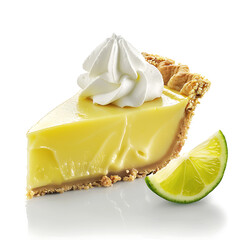 Slice of Key Lime Pie with Whipped Cream and Lime Wedge