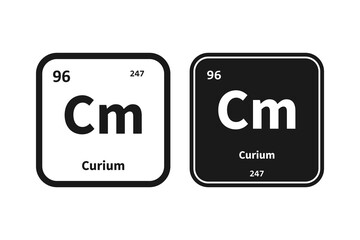 Curium, Cm, chemical periodic table element icon. The chemical element of the periodic table. Icon with molar mass and atomic number for lab, science or chemistry class.
