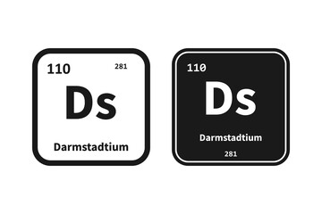 Darmstadtium, Ds, chemical periodic table element icon. The chemical element of the periodic table. Icon with molar mass and atomic number for lab, science or chemistry class.