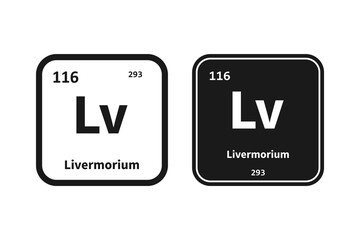 Livermorium, Lv, chemical periodic table element icon. The chemical element of the periodic table. Icon with molar mass and atomic number for lab, science or chemistry class.