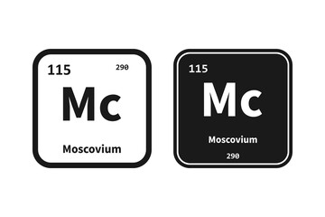 Moscovium, Mc, chemical periodic table element icon. The chemical element of the periodic table. Icon with molar mass and atomic number for lab, science or chemistry class.