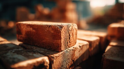 Stack of Clay Bricks for Construction Projects, Architectural Elements, and Building Materials on Site