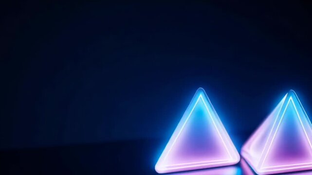 Minimalistic Geometric Triangles with Neon Glow on a Dark Background