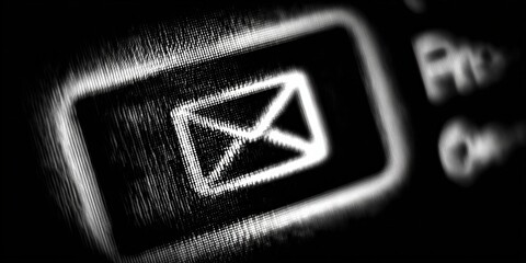 Close-up of an Email Icon on a Black Surface, symbolizing Digital Communication and Connectivity