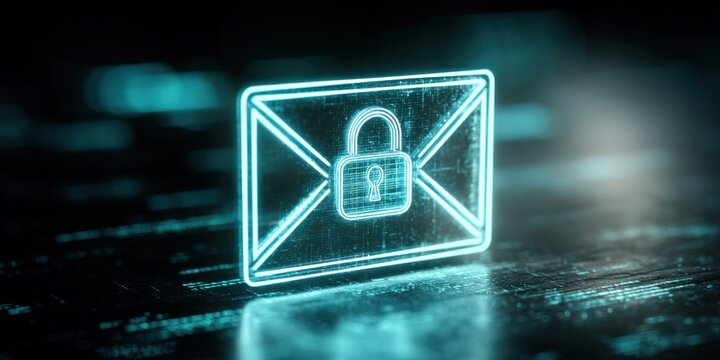 Email security concept with glowing padlock icon representing data protection and digital correspondence safety