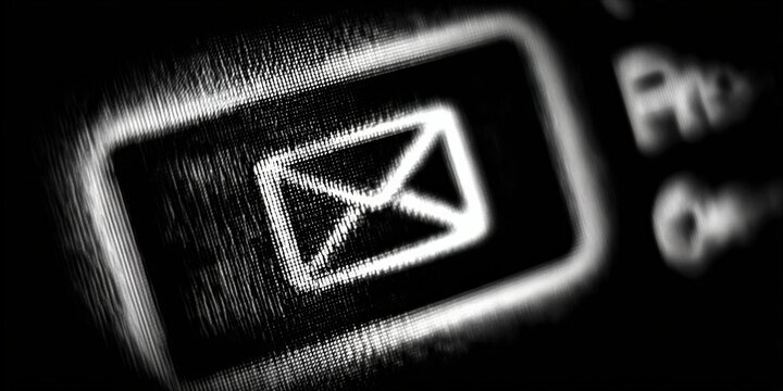 Close-up of an Email Icon on a Black Surface, symbolizing Digital Communication and Connectivity
