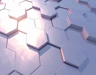 3D hexagonal metallic surface with light reflections
