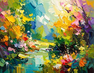 Fototapeta premium Abstract painting with acrylic splashes in vibrant tones