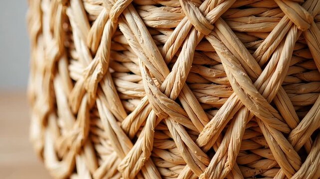 Intricate woven natural fiber basket texture up close, showcasing artisanal craftsmanship and organic material details for home decor and lifestyle projects.