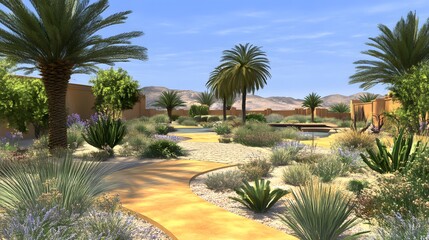 Serene Desert Oasis Landscape Design with Winding Path