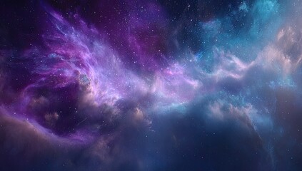 Obraz premium A vibrant nebula swirls with purple, blue, and pink hues, speckled with countless stars across a dark cosmic expanse