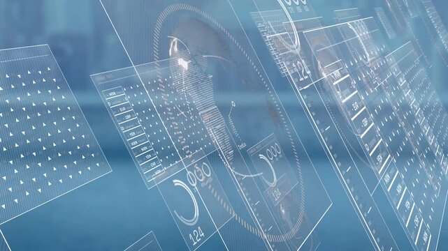 Data panels appearing then sliding while gauge rotating and numbers updating for currency trends