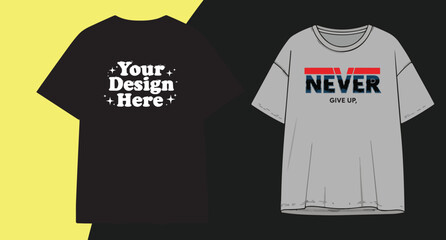 Stylish t-shirt mockups featuring bold graphic designs and placeholder text