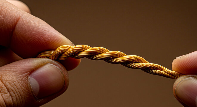 Holding Braided Metallic Wire with Fingers - Powered by Adobe
