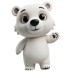 Adorable 3D cartoon polar bear character standing upright with big expressive eyes, a friend smile, and soft rounded features, isolated on a transpare background. Perfect for children&rsquo;s media, animati