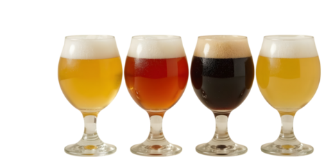 A Tasting Journey of Beer: A captivating showcase of diverse beer styles in elegant glasses, each brimming with unique flavors and hues, beckoning the discerning palate to explore the art of brewing.