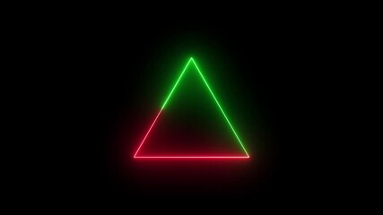 Glowing triangle, triangular geometrical shape, loop animation. Abstract neon black background.