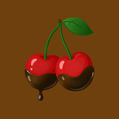 cherry in dark chocolate.vector illustration of fruits