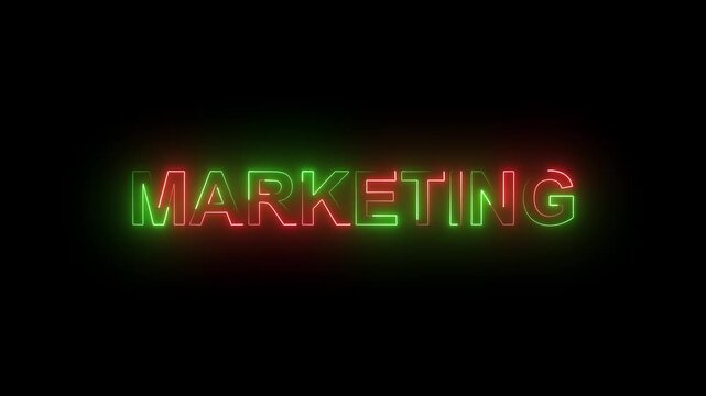 Markentine text animation in 4K. Neon-colored text with a glowing moving outline for online.