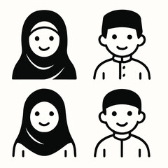 Islamic Children in Traditional Dress Vector Illustration