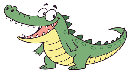 Naklejka premium Cartoon alligator with a wide smile and open mouth standing on its hind legs looking happy and friendly