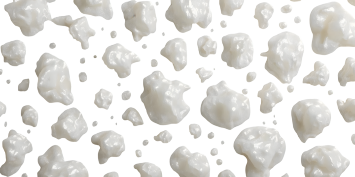 Abstract Formation of Milk Splashes: A captivating display of milk droplets in varying sizes and shapes forming an abstract pattern, highlighting the smooth texture and fluid dynamics of the milk.