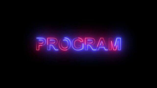 Program neon symbol. International politics organization light color bulbs on black background.