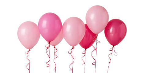 Pink Balloons: A charming array of pink balloons floats with delicate ribbons, against a crisp backdrop, invoking celebration and joy.