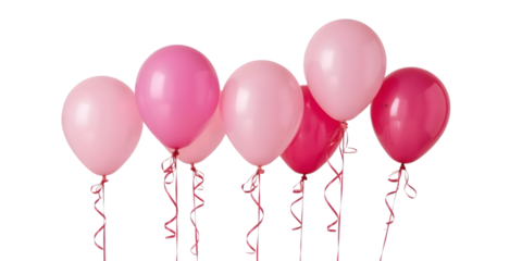 Pink Balloons: A charming array of pink balloons floats with delicate ribbons, against a crisp backdrop, invoking celebration and joy.