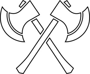 Line art Cross axes logo design rugged, bold, perfect for adventure brands, survival gear, and forest themes.