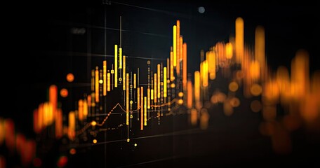 Chart of fluctuating data, glowing orange/gold bars against dark background