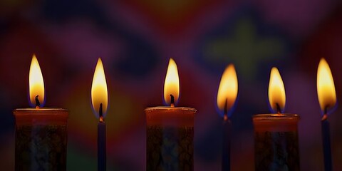 Five Burning Candles Dark Background Spiritual Concept
