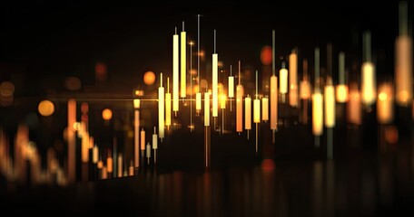 Abstract financial chart with glowing candlestick patterns